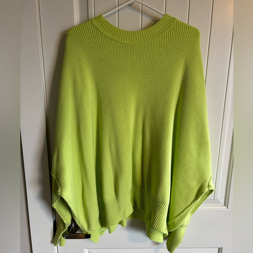 Free People Easy Street Bright Neon Green Cotton Ribbed Oversized Sweater